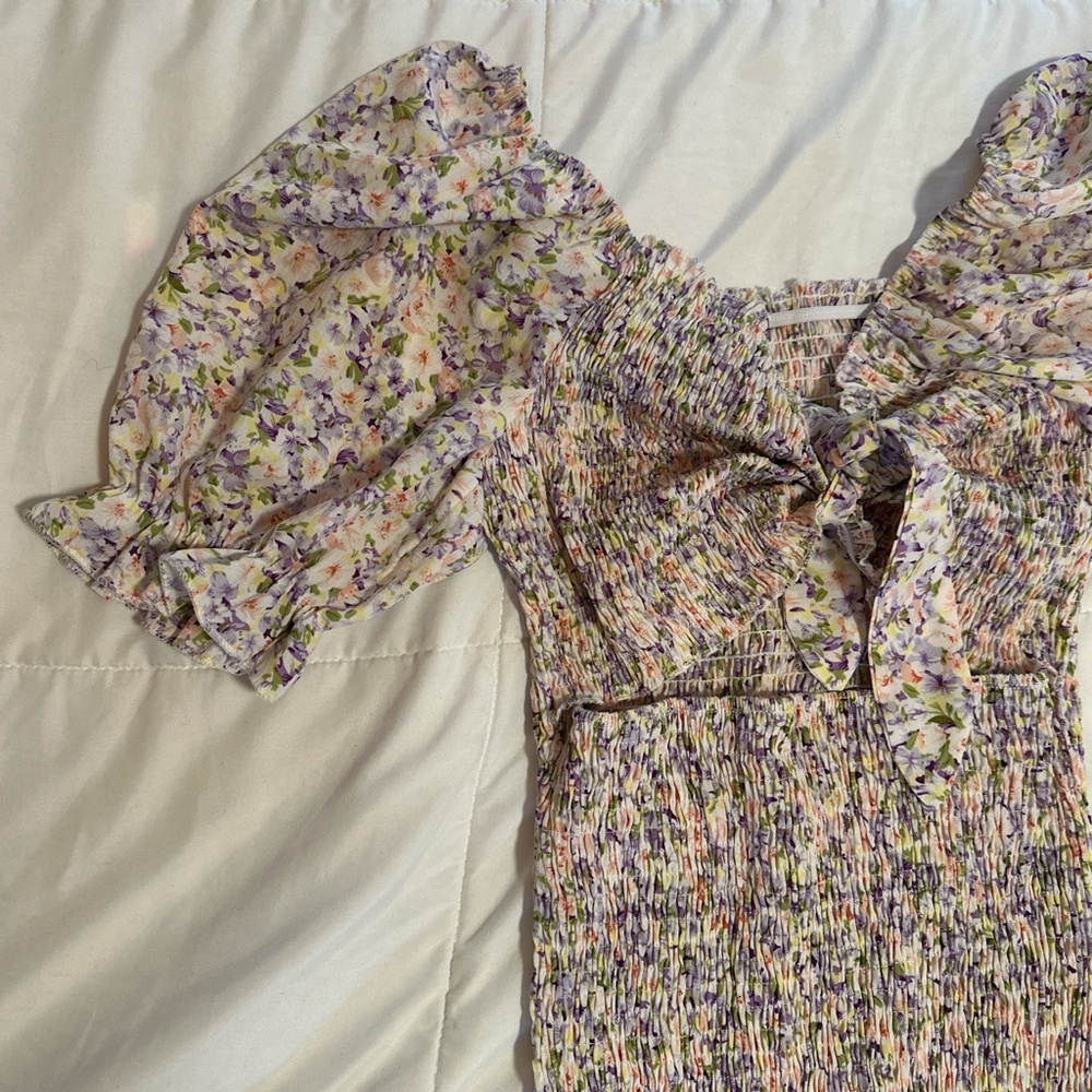 Ruched Open-Paneled Floral Dress